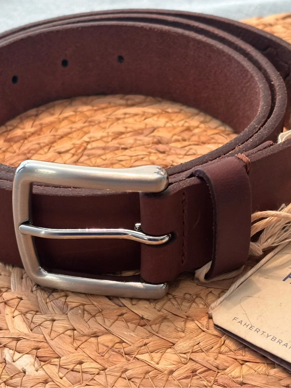 Faherty Leather Belt Men - Saddle Brown Size 42